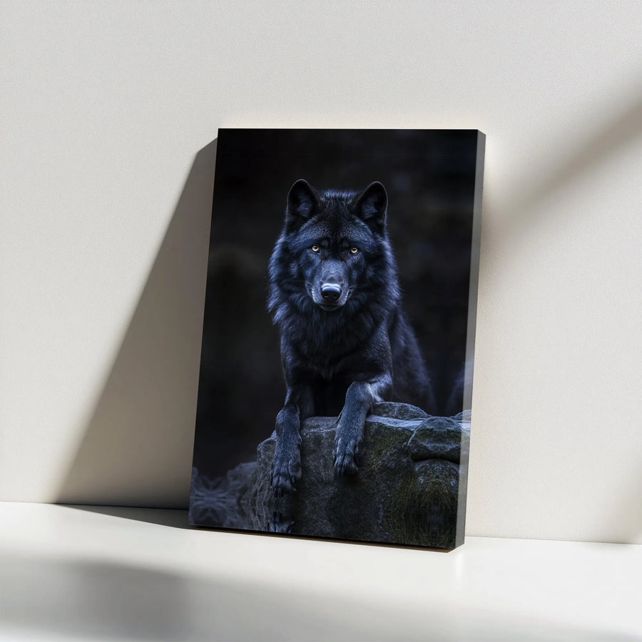 Black Wolf Canvas Wall Art | Majestic Wildlife Portrait Print | 1.25 Inch Gallery Wrap | Premium Nature Home Decor Gift For Animal Lovers