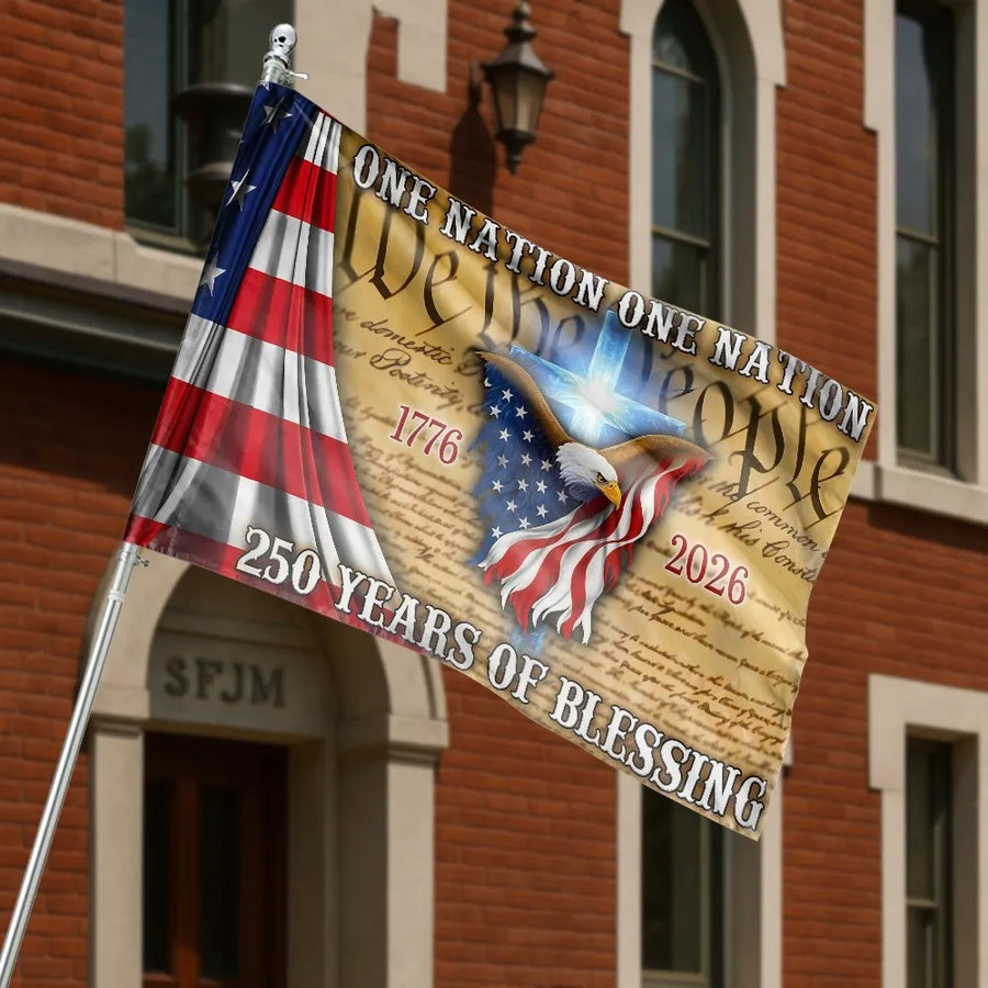 Patriotic American House Flag | 250th Anniversary One Nation Under God | Double Sided Polyester | Commemorative Gift for Patriots