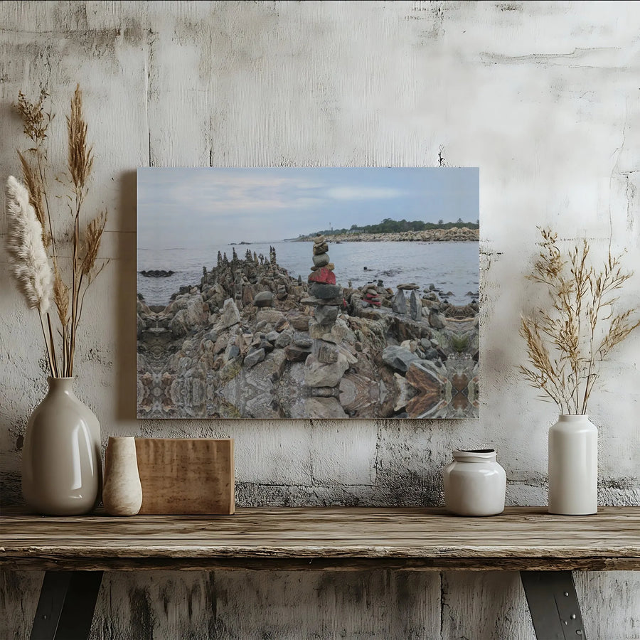 Stacked Rocks Canvas Art | Balancing Stone Cairns Photography | Premium Gallery Wrapped Print | Coastal Home Decor Gift