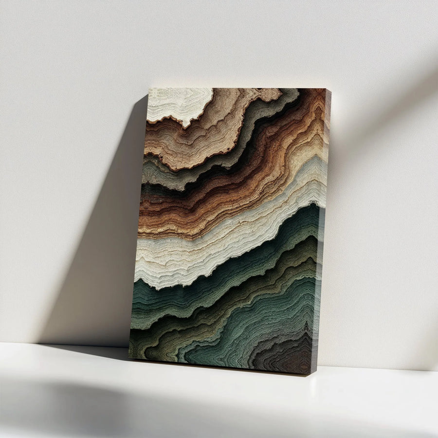 Abstract Earth Tone Wall Art | Geological Agate Layered Canvas | Gallery Wrap Premium Print | Modern Nature Home Decor for Living Room