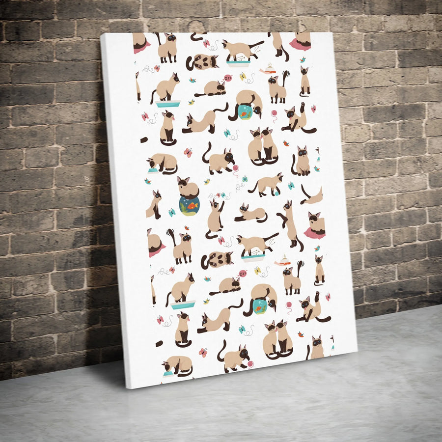 Siamese Cat Canvas Wall Art | Whimsical Kitten Life Pattern | Premium Gallery Quality Print | Gift for Cat Lover & Nursery Decor