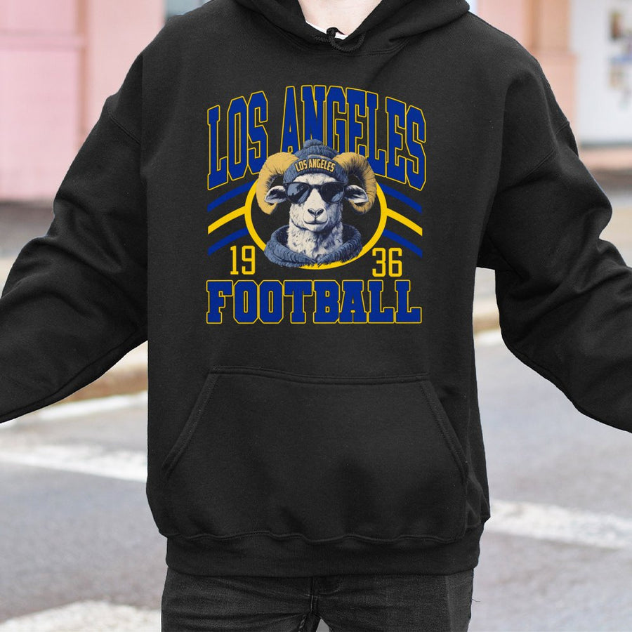 Los Angeles Football 1936 With A Ram Mascot Wearing A Los Angeles Beanie And Sunglasses Hoodie