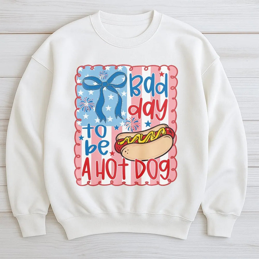 Bad Day To Be A Hot Dog Sweatshirt | Funny 4th of July Sweatshirt | Premium Cotton-Blend | Patriotic BBQ Party Gift for Men & Women