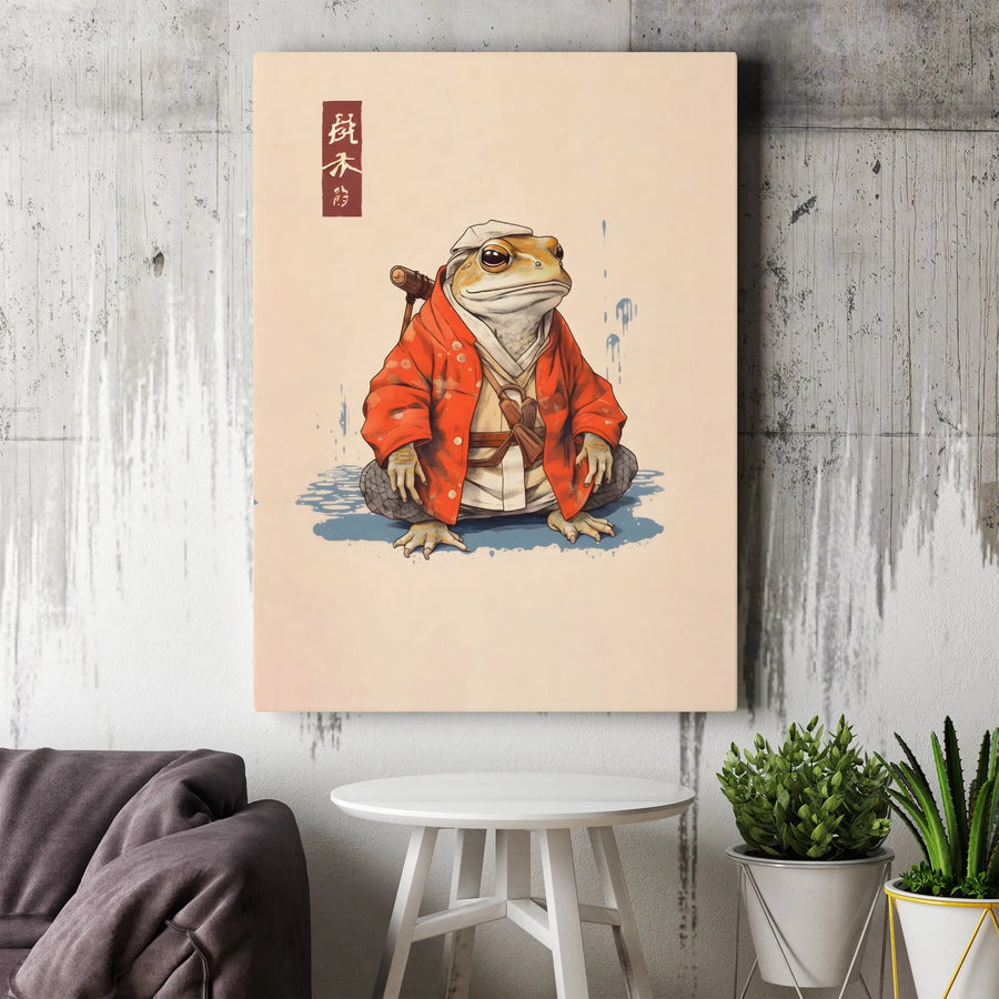 Samurai Toad Wall Art | Japanese Ukiyo-E Traveler Canvas | Gallery-Wrapped Premium Print | Unique Gift for Animal Lovers and Japan Enthusiasts