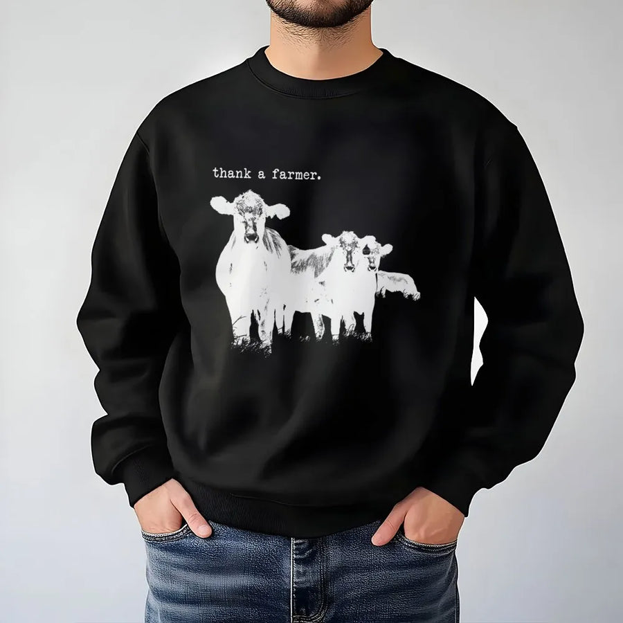 Thank A Farmer Sweatshirt | Western Cattle Cow Graphic Print | Premium Cotton Blend Crewneck | Farm Life Apparel Gift For Ranchers & Country Lovers