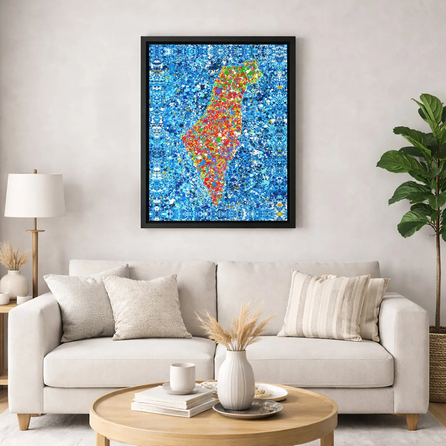Israel Map Canvas Print | Abstract Colorful Splatter Paint Art | Premium Fade-Resistant Gallery Wrap | Modern Home Office Decor Gift