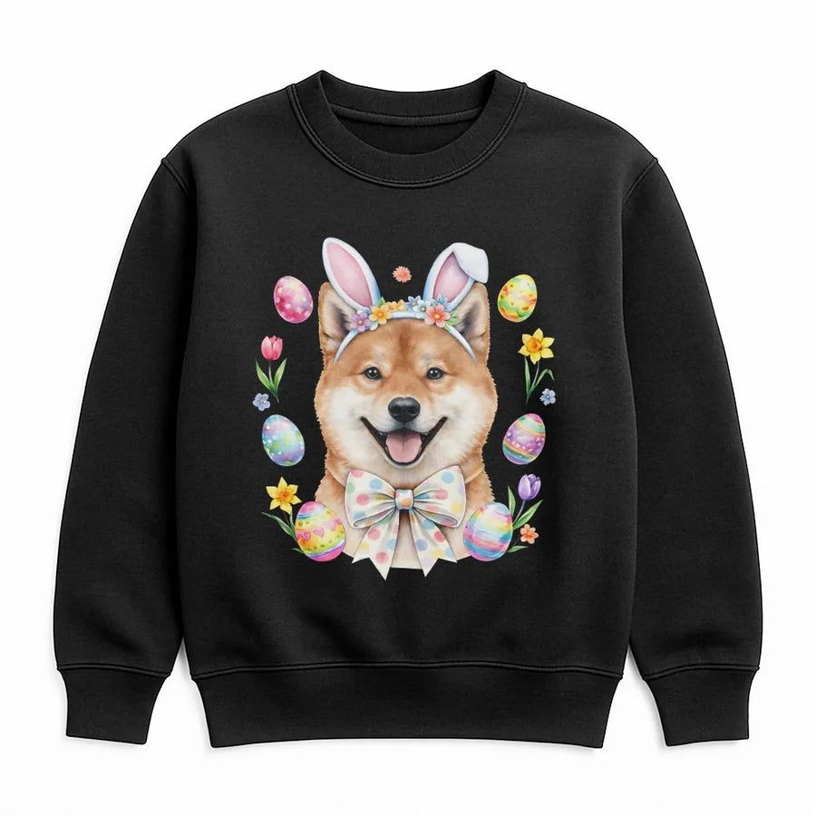 Easter Shiba Inu Sweatshirt | Cute Dog Bunny Ears Graphic | Premium Cotton Blend Crewneck | Spring Holiday Gift for Dog Mom and Shiba Lovers