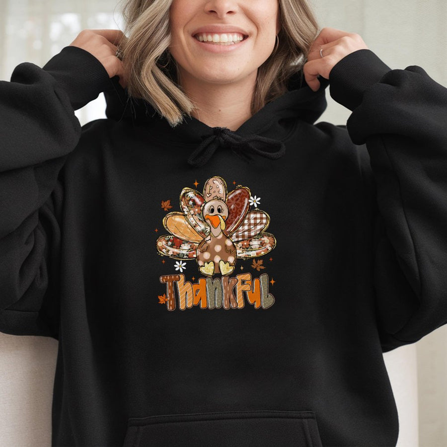 Thankful Turkey Hoodie | Cute Thanksgiving Floral Graphic Design | Soft Cotton-Poly Blend | Cozy Fall Gift for Women & Men