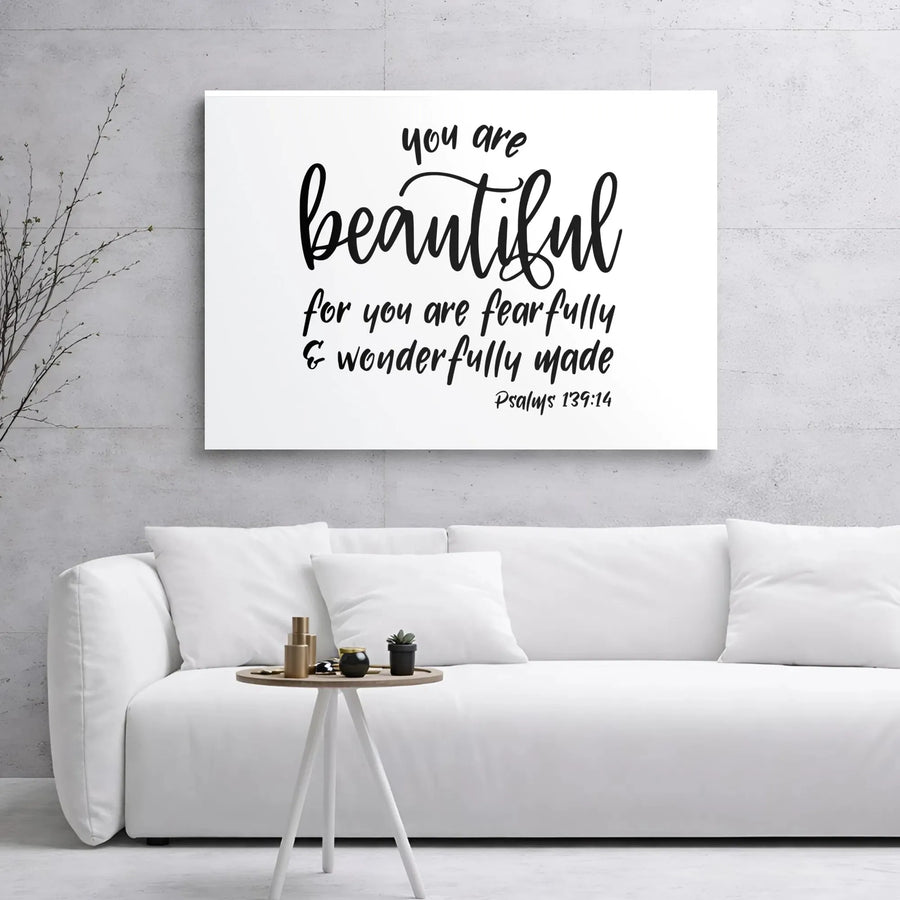 Psalms 139:14 Wall Art | Fearfully and Wonderfully Made Canvas Print | Minimalist Gallery Wrap Decor | Inspirational Religious Gift for Women