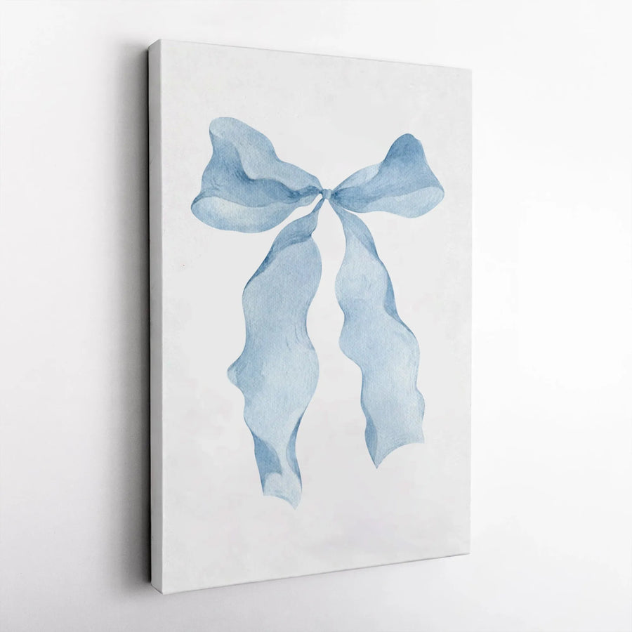 Watercolor Blue Ribbon Bow Canvas | Minimalist Ribbon Wall Art | Premium Fade-Resistant Print | Aesthetic Home Decor For Nursery Or Bedroom