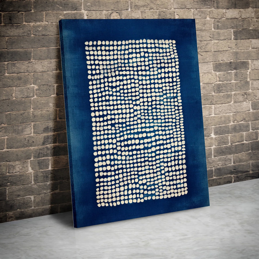 Abstract Indigo Blue Canvas Art | Geometric Polka Dot Wall Decor | Premium 1.25" Gallery Wrapped Print | Modern Minimalist Home Interior Gift