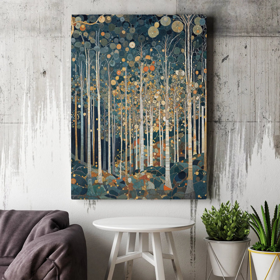 Abstract Birch Tree Canvas Wall Art | Stylized Woodland Scene | Premium Thick Gallery Wrapped Canvas | Modern Living Room Decor Gift