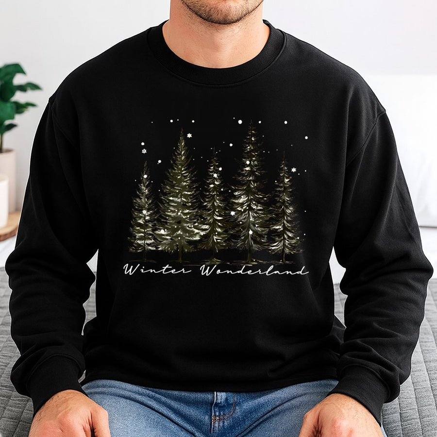 Winter Wonderland Sweatshirt | Pine Tree Forest Graphic Print | Soft Cotton-Poly Blend | Cozy Christmas Holiday Gift For Women And Men