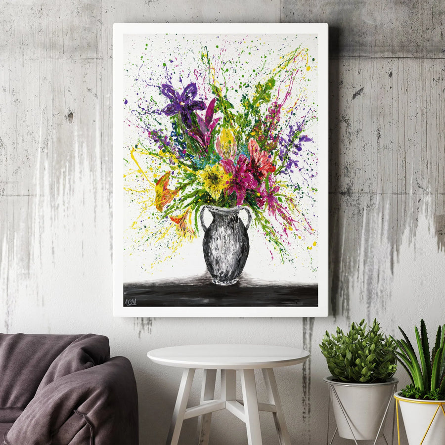 Abstract Flower Canvas Art | Vibrant Splatter Paint Floral Bouquet | Gallery Wrapped Premium Print | Modern Home Decor Gift