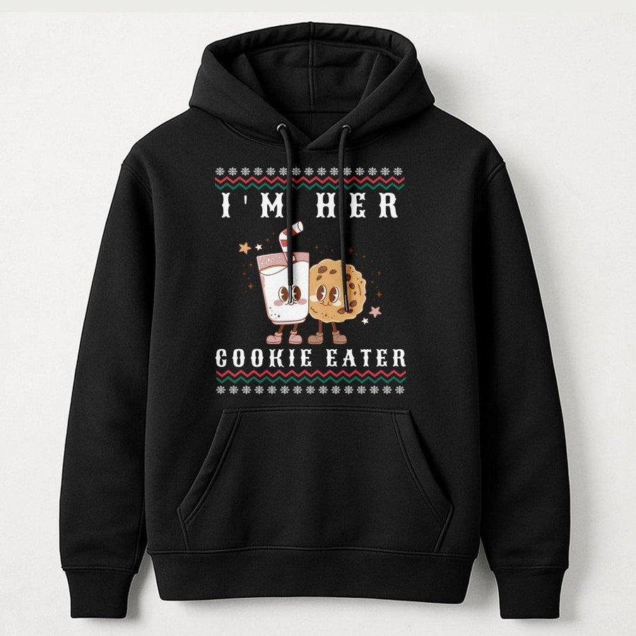 Matching Christmas Couples Hoodie | I'm Her Cookie Eater Funny Xmas Graphic | Premium Cotton Blend | Romantic Holiday Gift for Couples