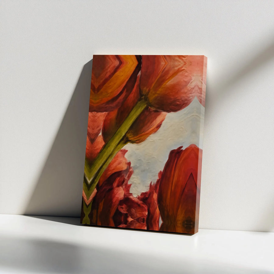 Abstract Tulip Canvas Wall Art | Red and Orange Floral Print | Premium Gallery Wrapped Decor | Modern Home and Office Botanical Gift