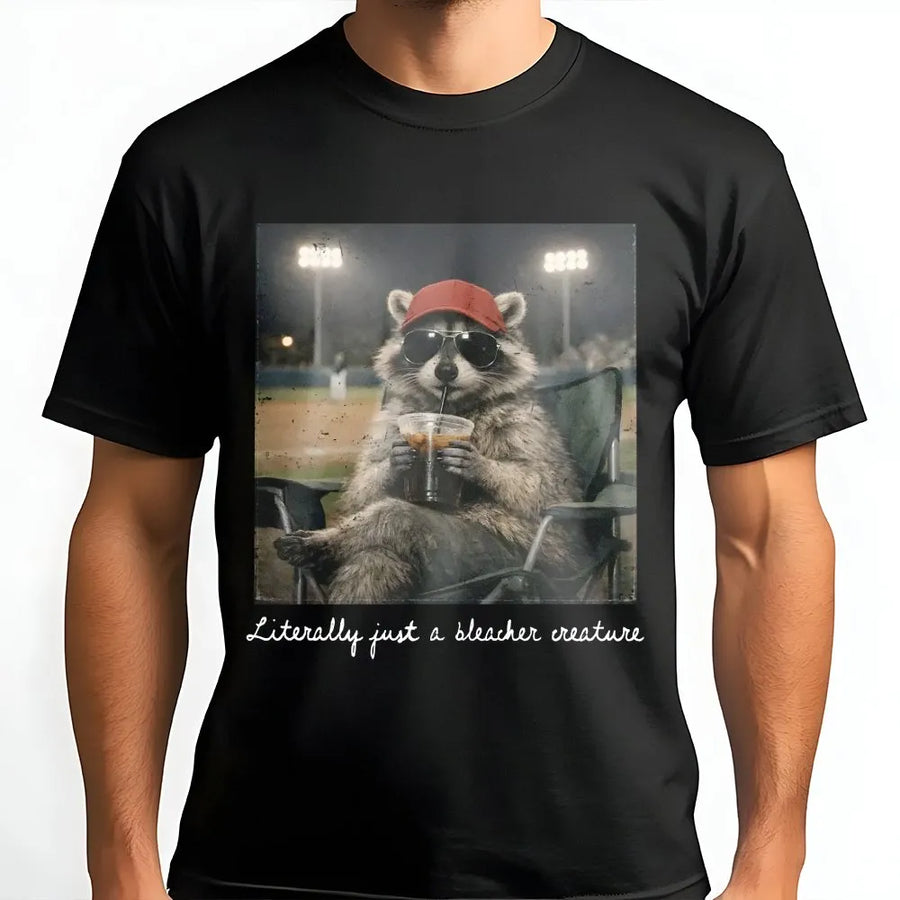 Raccoon Baseball T-Shirt | Funny Ballpark Animal Graphic | Soft 100% Cotton Tee | Gift for Baseball Mom or Sports Fan