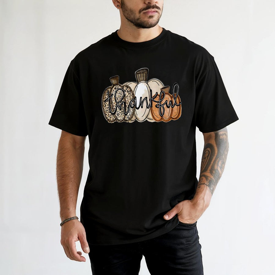 Thankful Pumpkin T-Shirt | Leopard Print Autumn Graphic | 100% Cotton Premium Tee | Thanksgiving Holiday Gift for Her