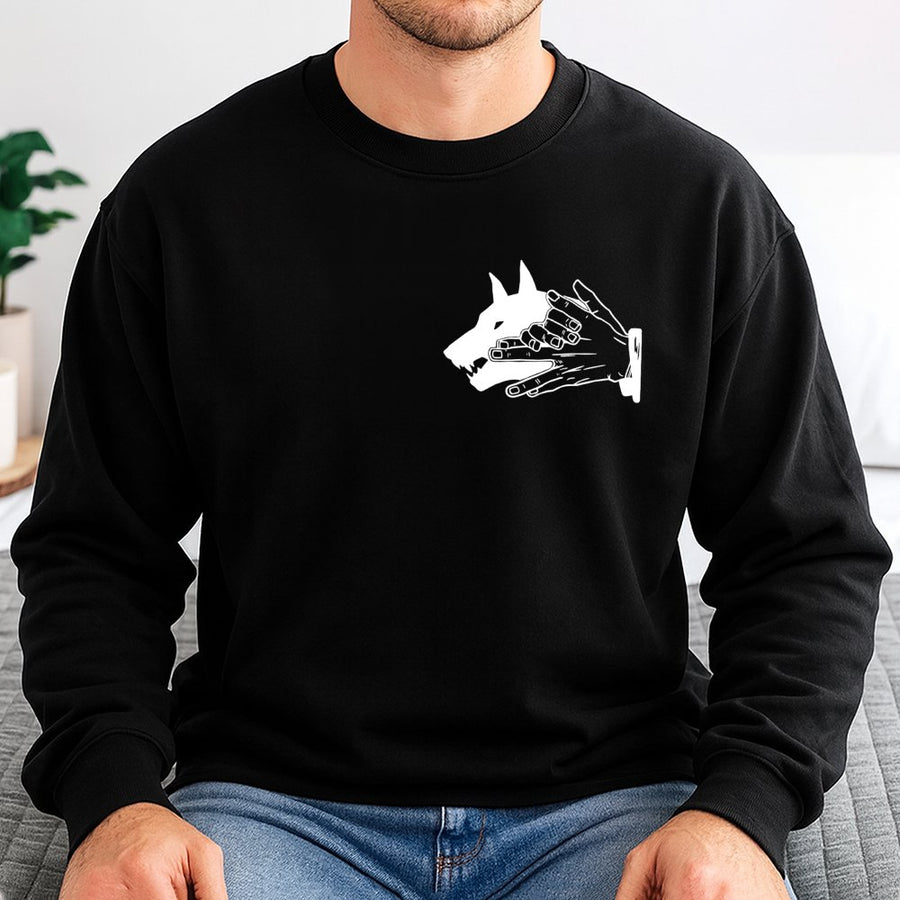 Wolf Hand Shadow Graphic Sweatshirt | Aesthetic Animal Art Design | Premium Cotton Blend | Unisex Streetwear Gift for Men and Women