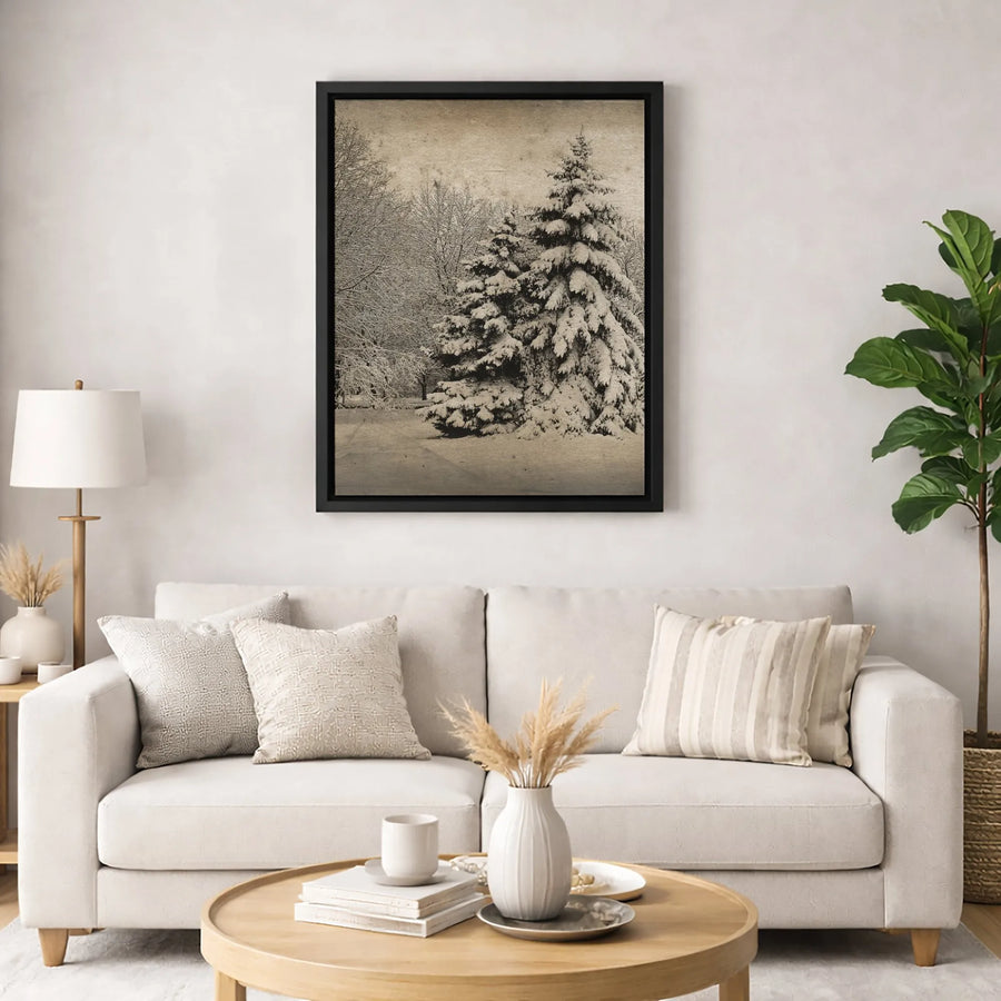 Winter Pine Trees Canvas Wall Art | Vintage Sepia Forest Landscape Print | Gallery-Quality 1.25" Profile | Rustic Home Decor Gift for Nature Lovers