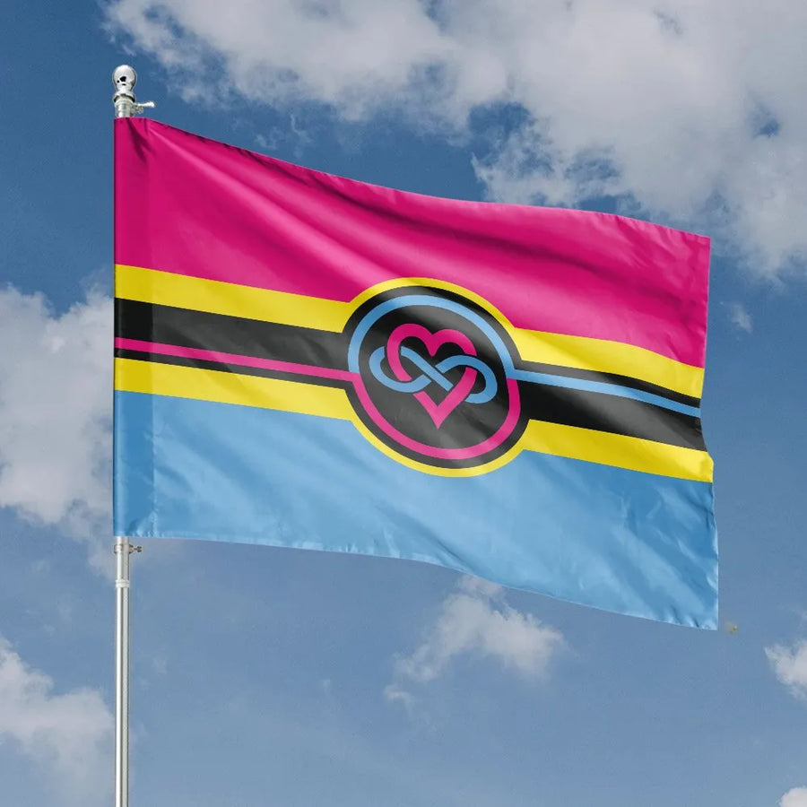 Polyamory Pansexual Pride Flag | Double-Sided Infinity Heart Symbol | Premium Weather-Resistant Polyester | LGBTQ+ Pride Gift & Yard Decor