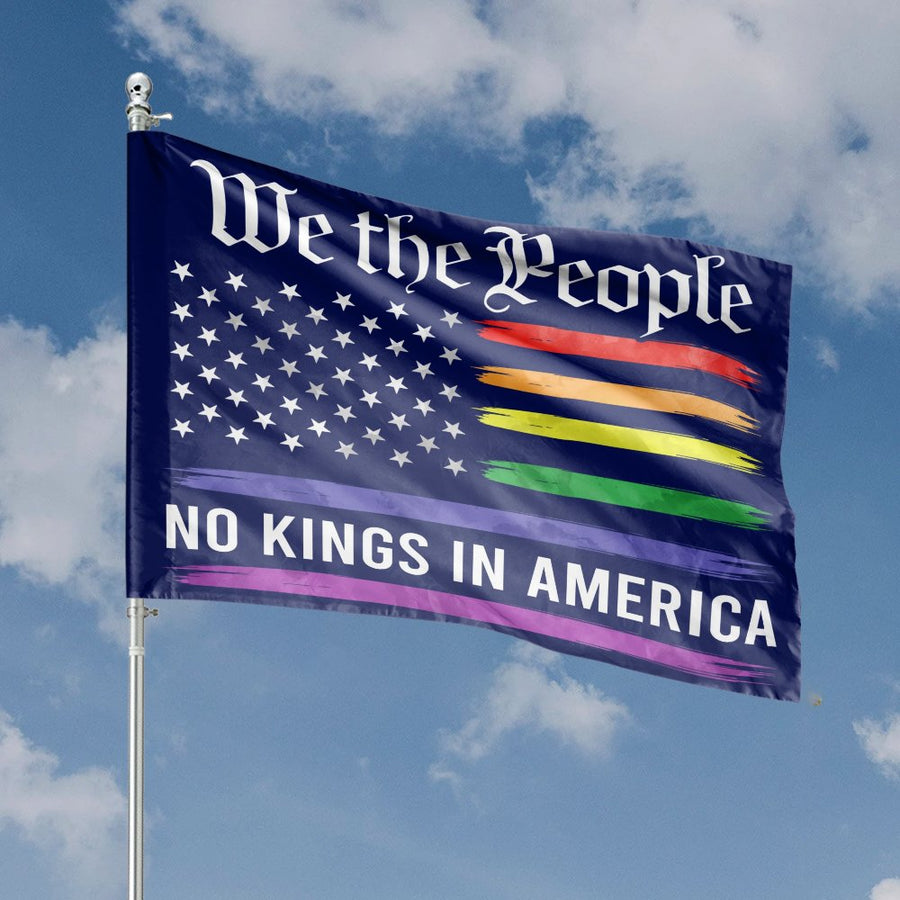 We The People No Kings In America Flag | Rainbow Patriotic Brushstroke Design | Premium UV-Resistant Polyester | Outdoor Garden & Home Decor