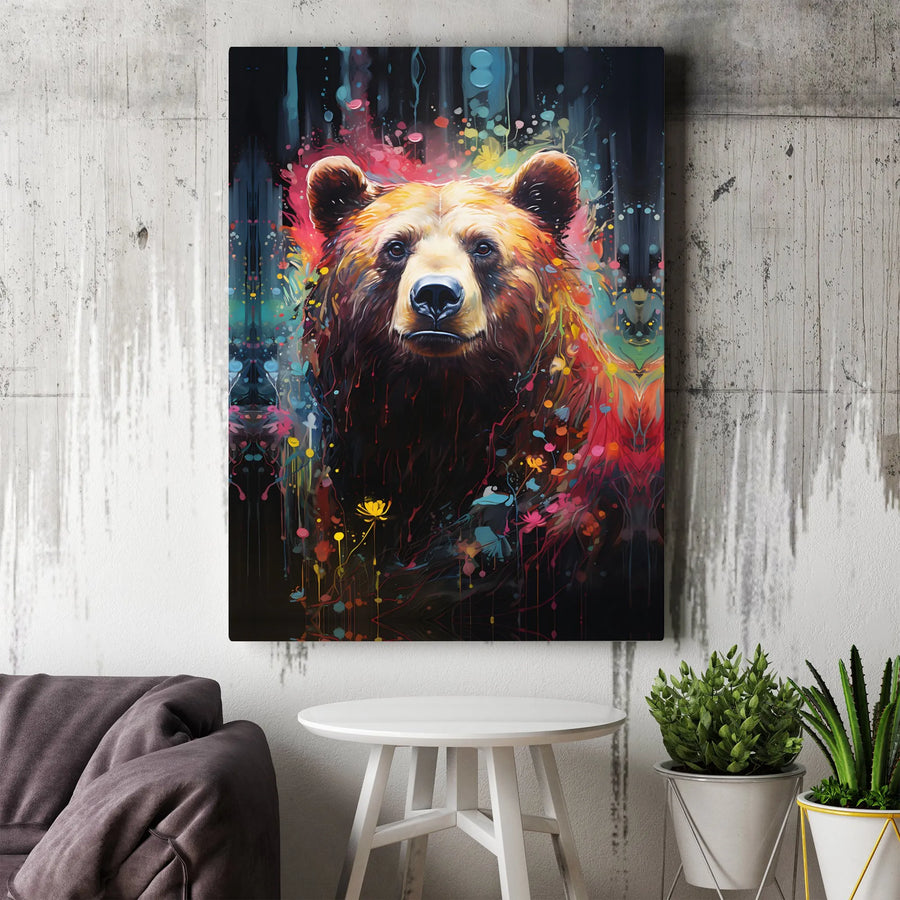 Colorful Grizzly Bear Canvas Print | Abstract Wildlife Wall Art | Premium 1.25-Inch Gallery Wrap | Modern Nature Lover Home Decor Gift