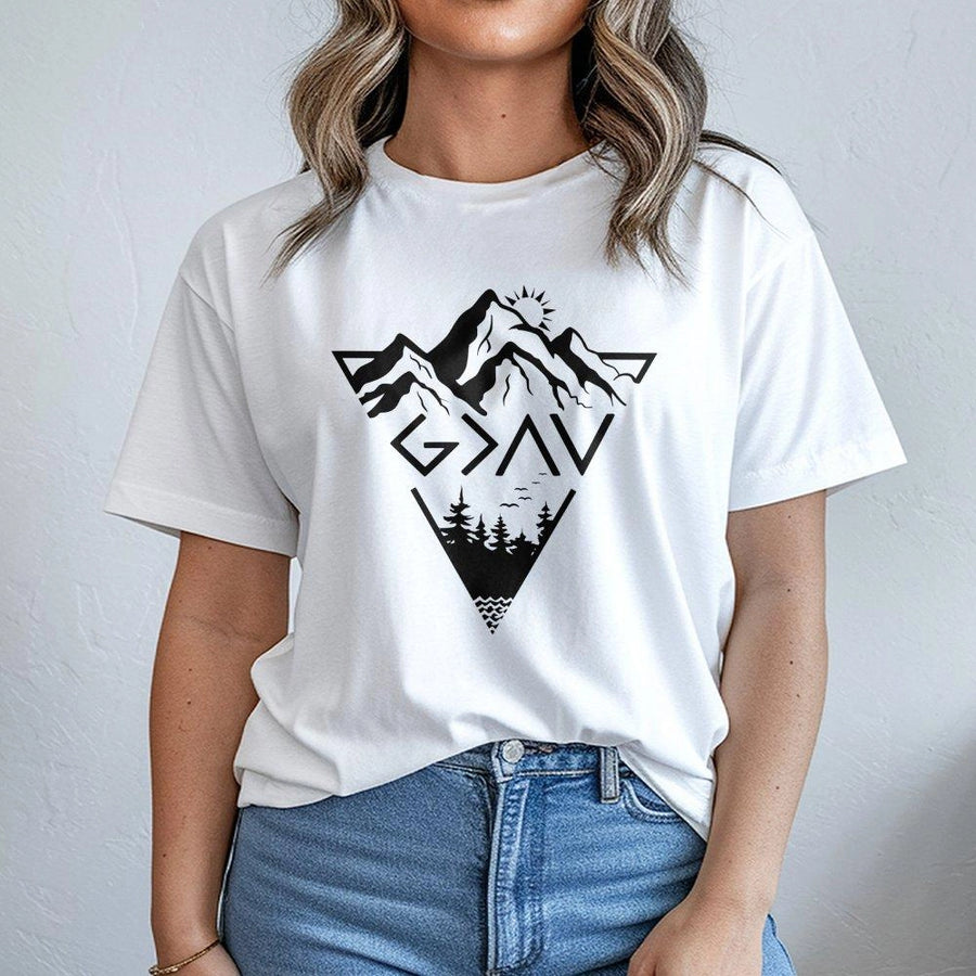 God Is Greater Than The Highs And Lows T-Shirt | Mountain Faith Graphic | 100% Cotton Soft Premium Tee | Christian Gift For Men And Women