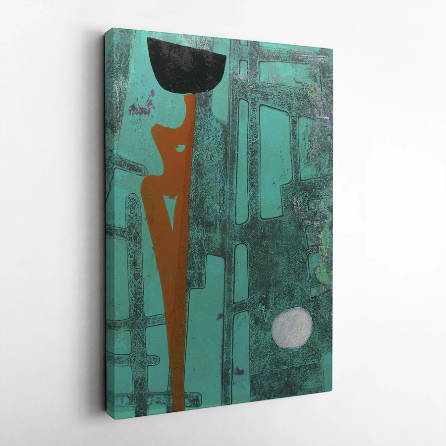 Abstract Figurative Vertical Canvas | Minimalist Teal & Rust Orange Silhouette Art | 1.25” Thick Gallery Wrap Frameless Print | Modern Living Room Office Wall Decor Gift