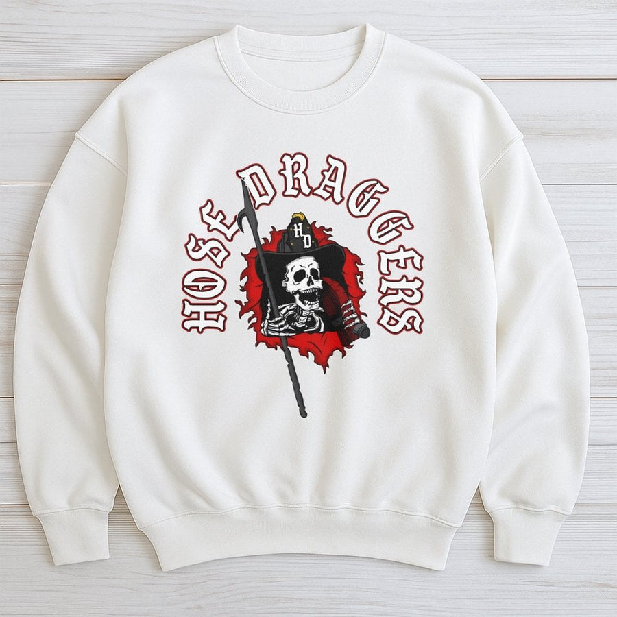 Hose Draggers Firefighter Sweatshirt | Skeleton Fire Dept Graphic | Premium Cotton Blend | Gift For Fireman Or First Responder