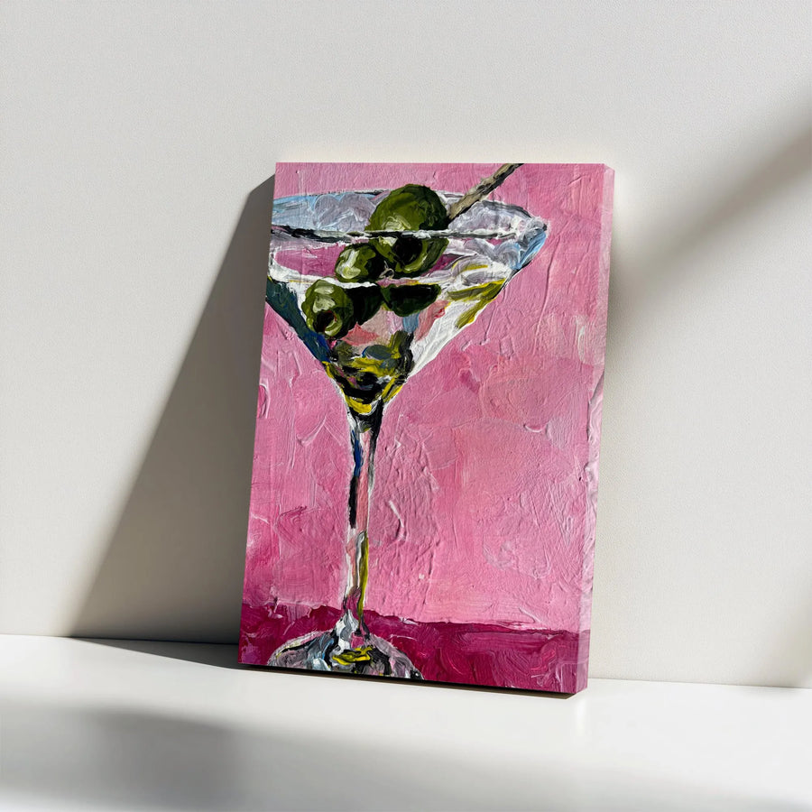 Martini Glass Canvas Wall Art | Impressionist Cocktail Painting | Premium Gallery Wrap Canvas | Modern Bar Cart Decor Gift
