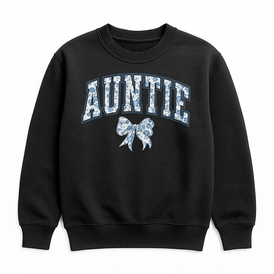 Auntie Shirt with Floral Bow | Coquette Varsity Lettering | Soft Cotton Tee | Trendy Gift for New Aunt, Pregnancy Announcement