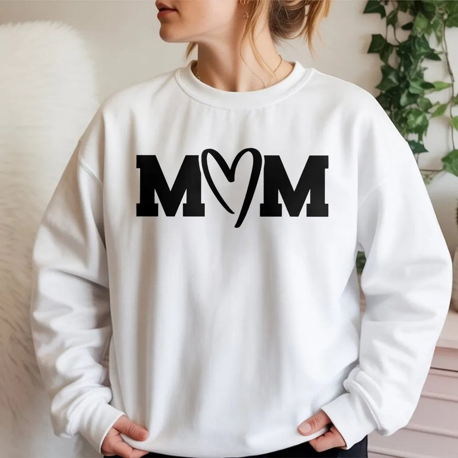 Mom Sweatshirt with Heart | Minimalist Mama Graphic Crewneck | Soft Cotton Blend Pullover | Mothers Day Gift for New Mom