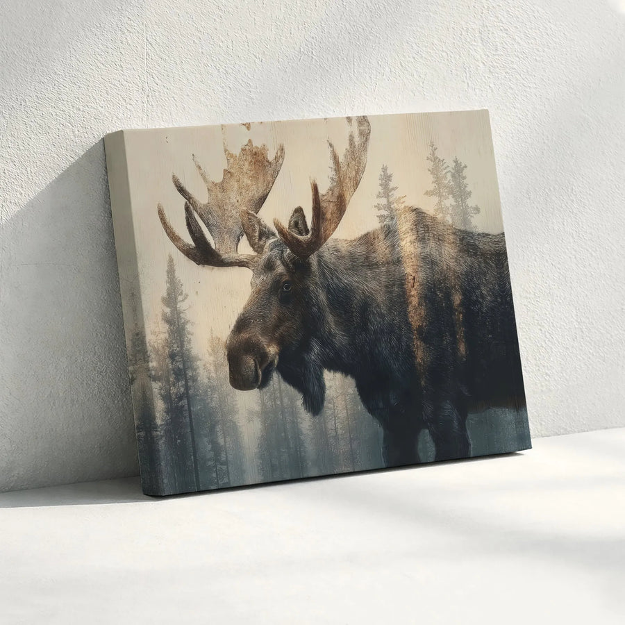 Rustic Moose Canvas Print | Pine Forest Wildlife Art | Premium Fade-Resistant Print | Cabin Decor Gift for Nature Lovers