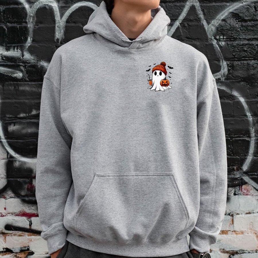 Cute Ghost Iced Coffee Hoodie | Spooky Season Graphic Pullover | Soft Cotton-Blend Premium Apparel | Halloween Gift for Coffee Lovers