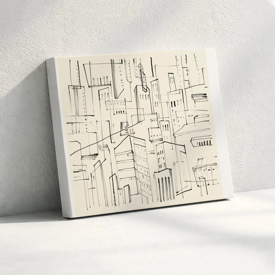 Minimalist Cityscape Canvas Wall Art | Abstract Architectural Line Art Print | Premium Gallery Canvas | Modern Office & Living Room Decor Gift