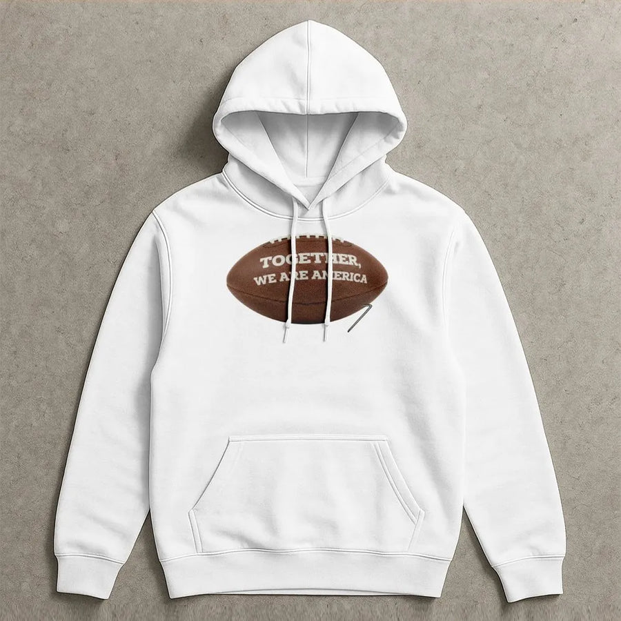 Together We Are America Football Hoodie | Patriotic Sports Graphic | Premium Cotton-Blend Fleece | Gift For Football Fans & USA Patriots