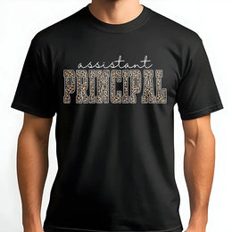 Assistant Principal T-Shirt | Leopard Print Varsity Lettering | Soft Cotton Graphic Tee | School Staff Appreciation Gift for Teachers