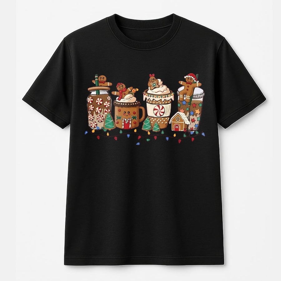 Christmas Gingerbread Coffee T-Shirt | Festive Holiday Drink Graphic Print | 100% Cotton Premium Tee | Cute Winter Seasonal Gift For Women