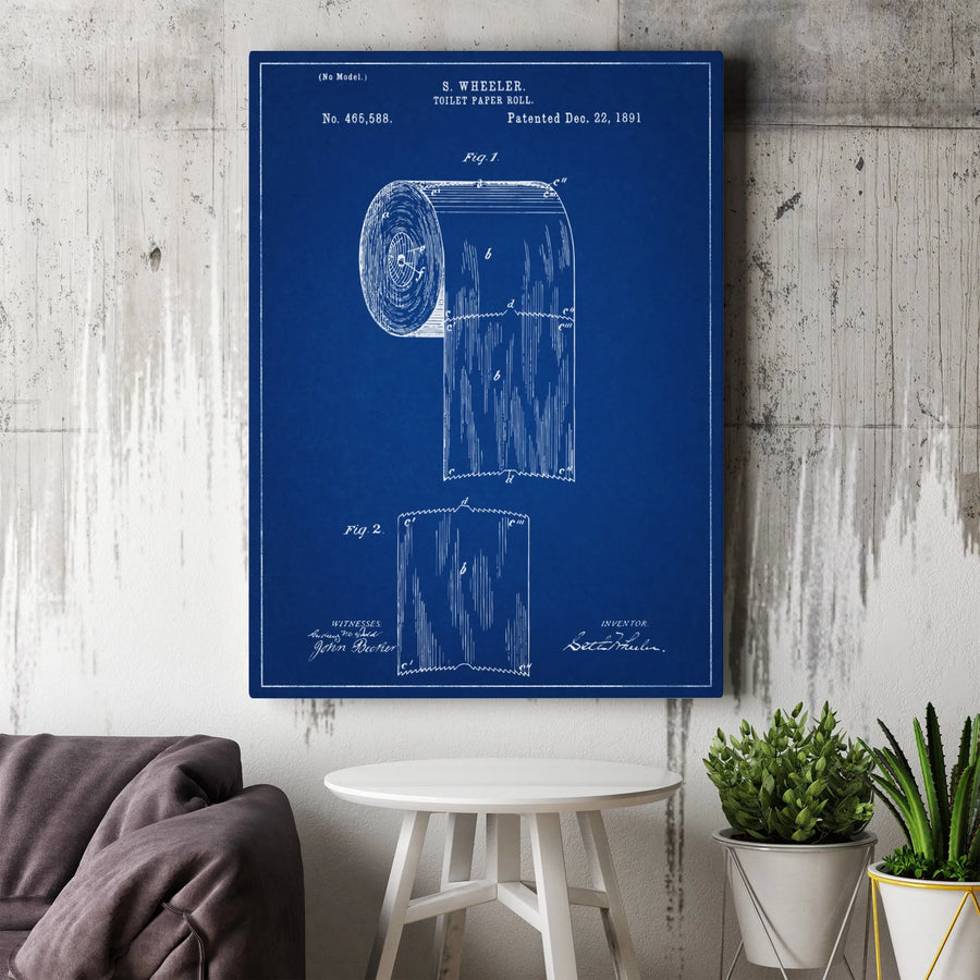 Toilet Paper Patent Print | 1891 Vintage Blueprint Wall Art | Premium Gallery-Wrapped Canvas | Funny Bathroom Decor for Home or Office Gift