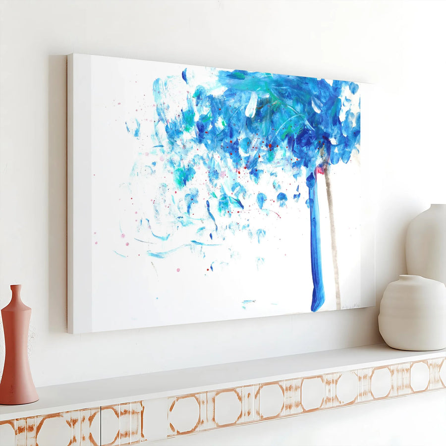 Abstract Blue Tree Canvas Wall Art | Modern Watercolor Style Painting | Premium 1.25" Thick Canvas Print | Nursery Decor Gift for Kids Room