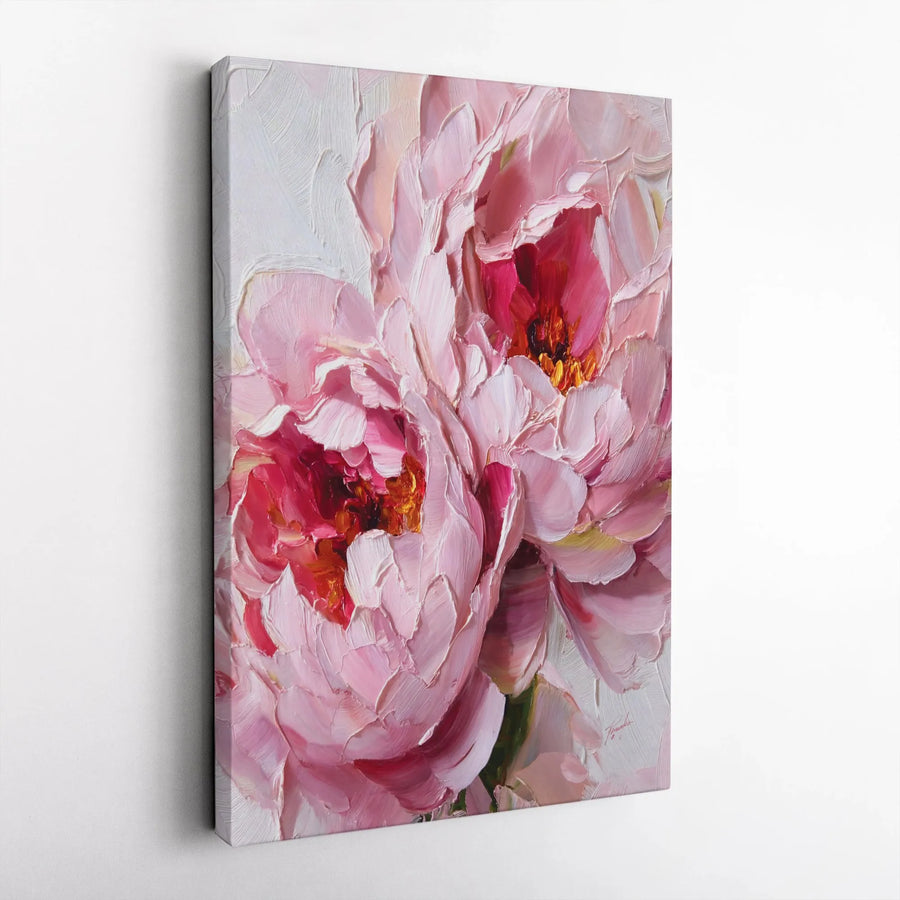 Pink Peony Canvas Wall Art | Textured Impasto Style Floral Print | Premium Gallery Wrapped Canvas | Modern Botanical Decor Gift for Her