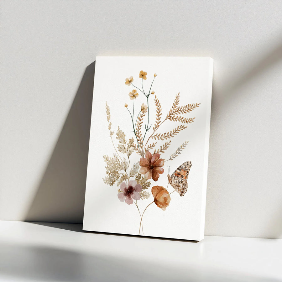 Watercolor Wildflower Canvas Print | Boho Botanical Fern and Butterfly Wall Art | Premium 1.25 Gallery Wrap | Nature Inspired Home Decor Gift