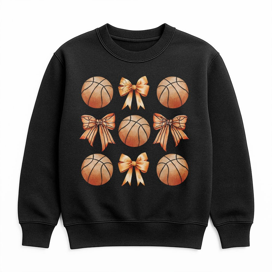 Basketball Coquette Bow Sweatshirt | Aesthetic Sports Graphic Tee | Cotton-Poly Blend Premium Crewneck | Basketball Mom Gift for Women & Girls