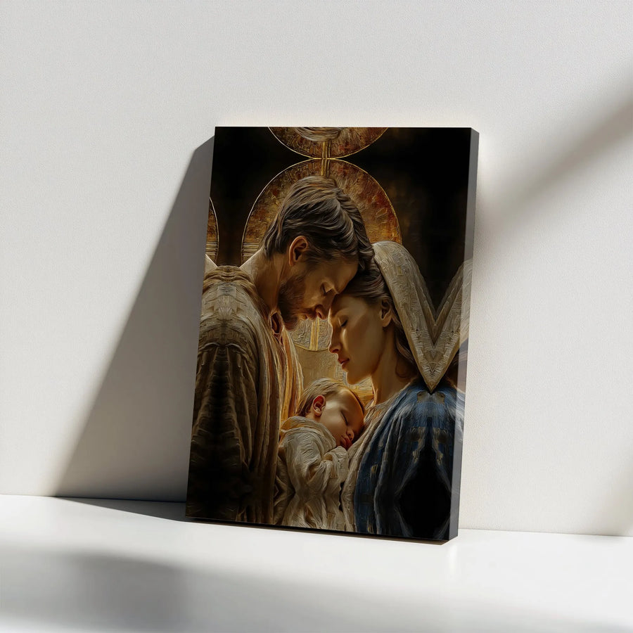 Holy Family Canvas Wall Art | Sacred Nativity Scene Painting | Premium Gallery Wrapped Canvas | Christian Home Decor Gift