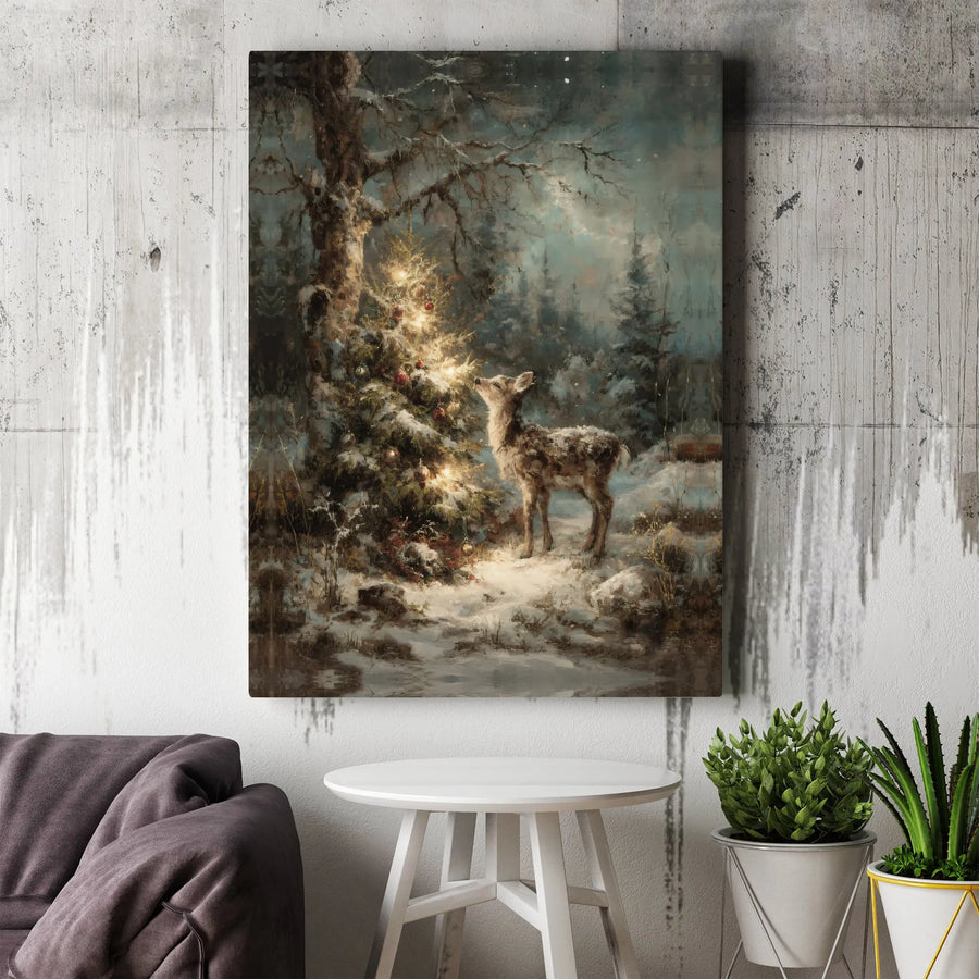 Christmas Deer Canvas Wall Art | Snowy Forest Winter Wonderland Print | 1.25 Inch Premium Gallery Wrap | Festive Holiday Home Decor Gift