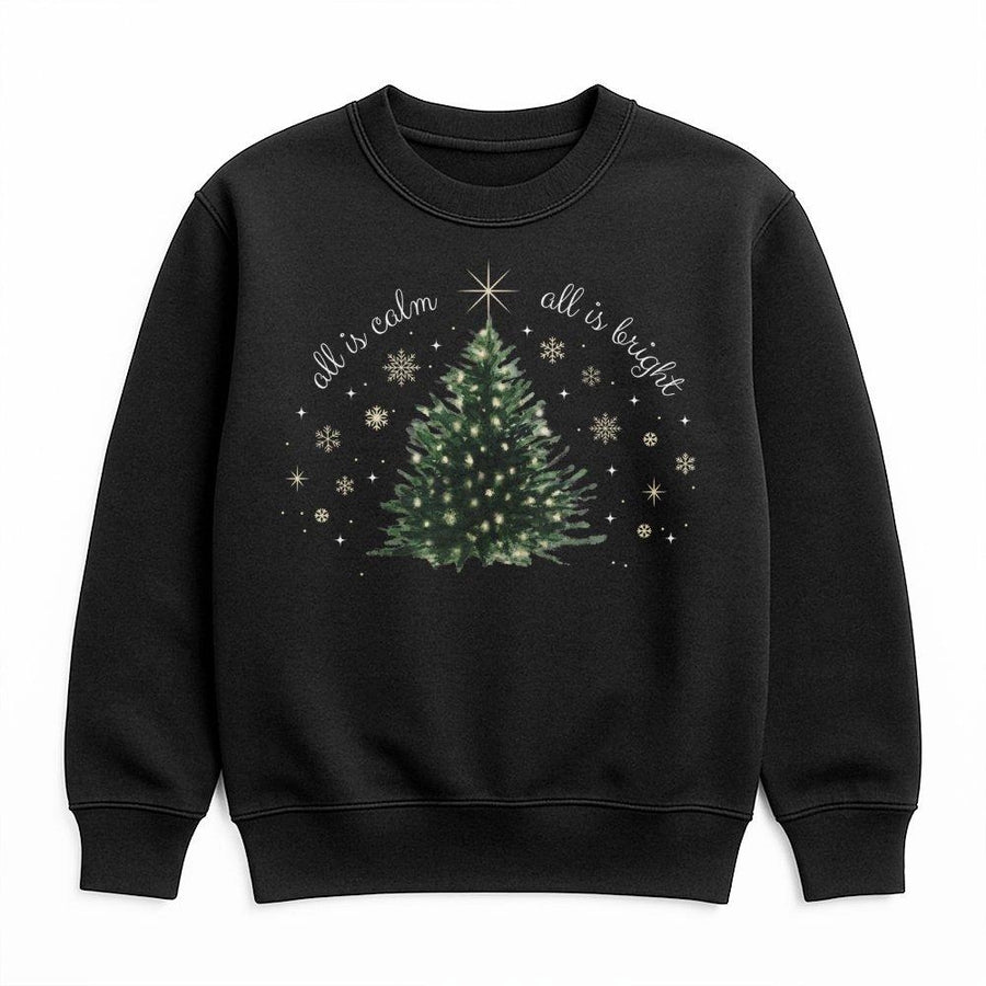All Is Calm All Is Bright Christmas Sweatshirt | Watercolor Pine Tree Graphic | Premium Cotton Blend | Minimalist Holiday Gift for Women