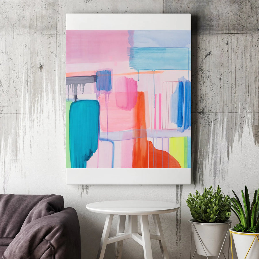 Abstract Canvas Wall Art | Colorful Watercolor Block Design | Premium Gallery Wrapped Canvas | Modern Living Room Decor