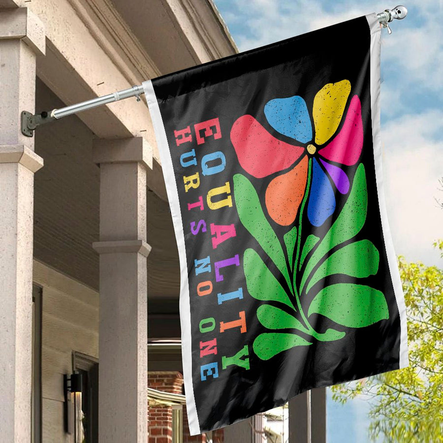 Equality Hurts No One House Flag | Rainbow Flower Social Justice Decor | Weather-Resistant Polyester | Premium Gift for Pride and Human Rights
