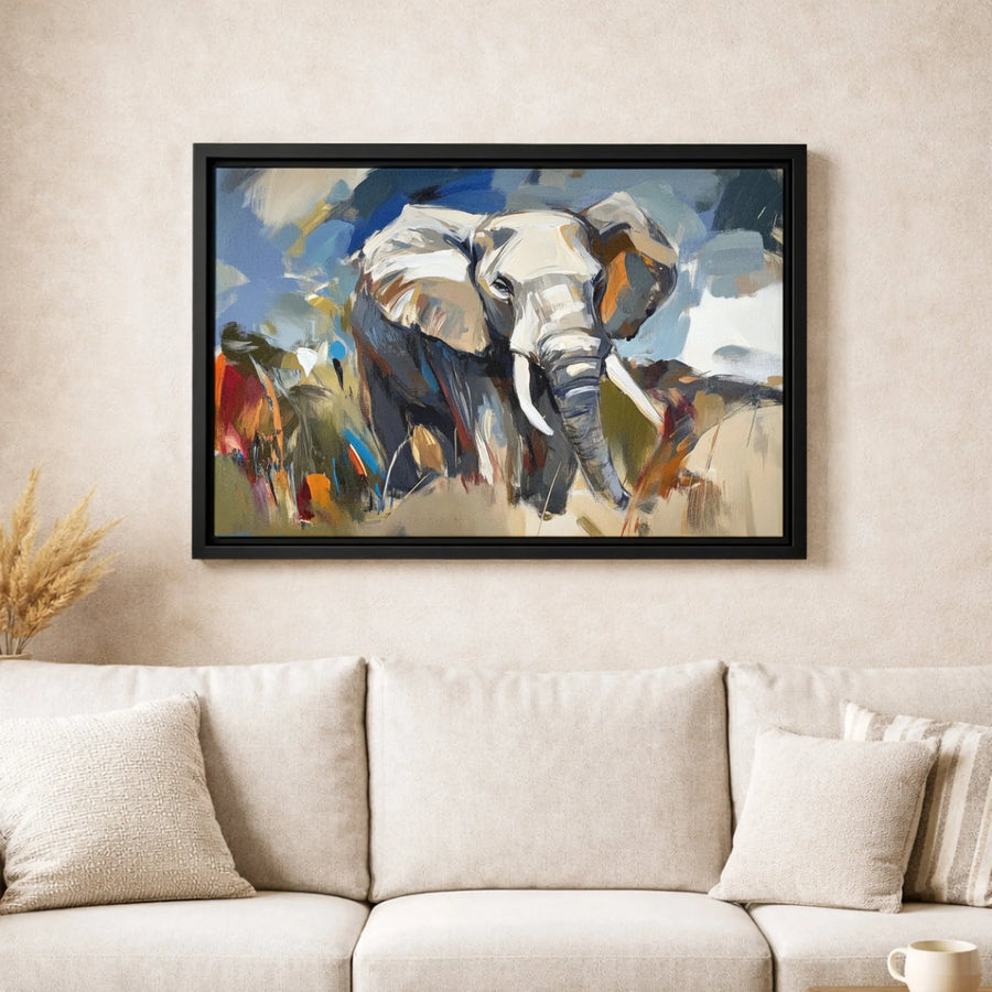 Abstract Elephant Wall Art | Large Animal Oil Painting Print | Gallery-Quality 1.25 Inch Framed Canvas | Modern Wildlife Home Decor Gift